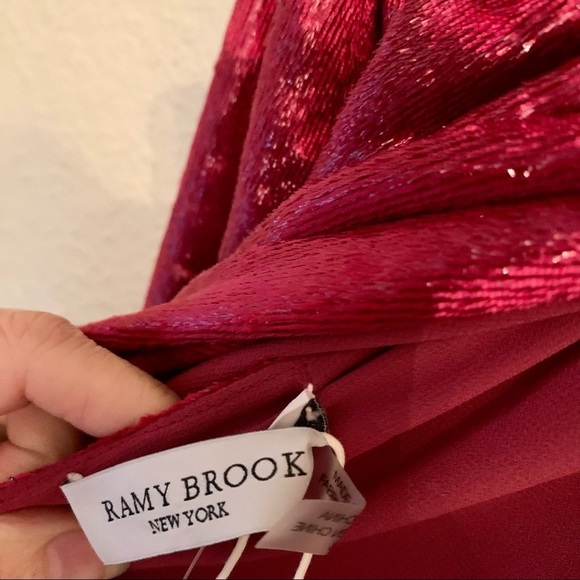 NWT RAMY BROOK Ellin Velvet Halter Garnet Red Mini Dress | Size Large | $398 - Picture 8 of 8